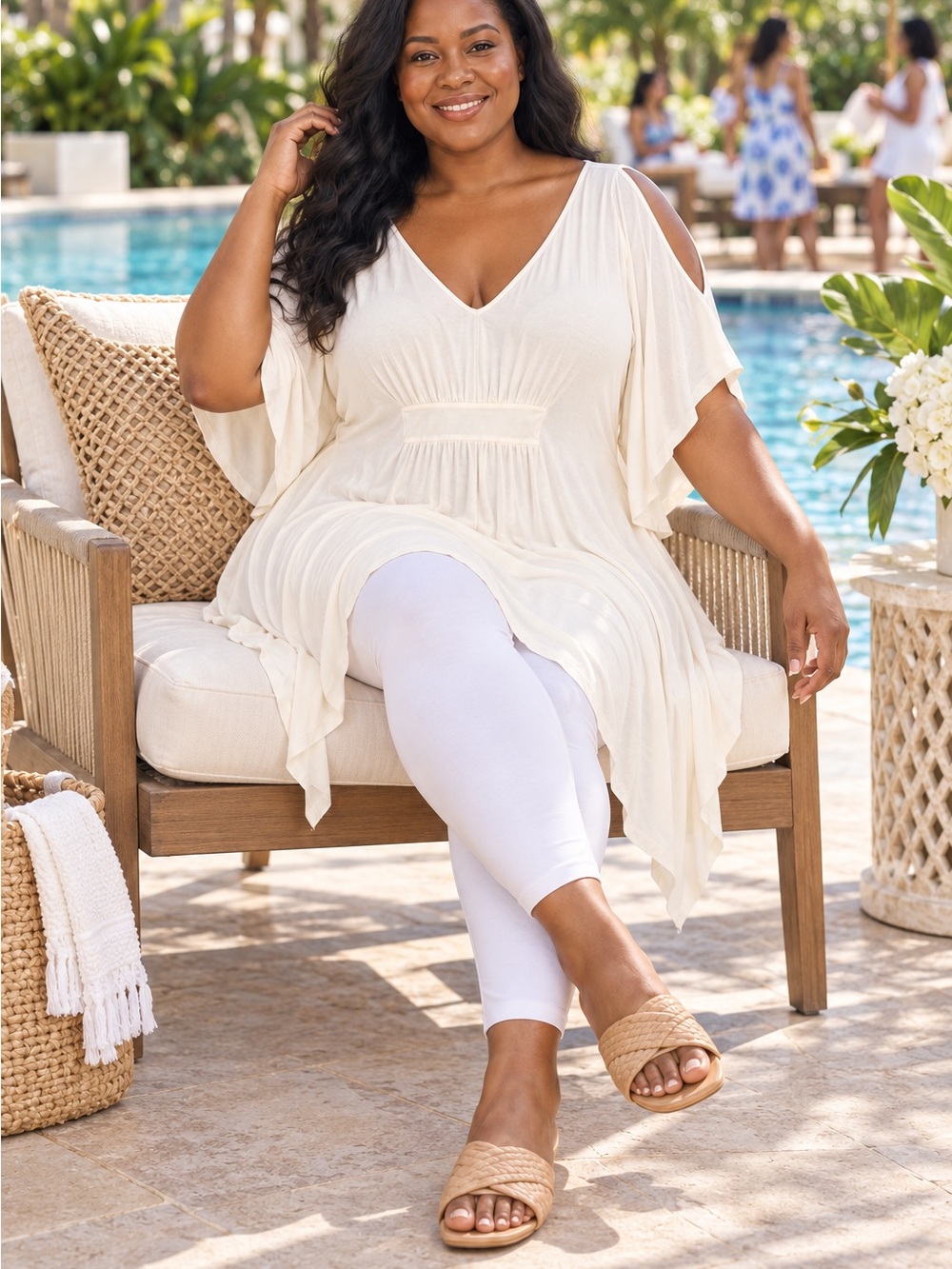 Ivory Peekaboo-Shoulder Swim Cover-Up – 2X